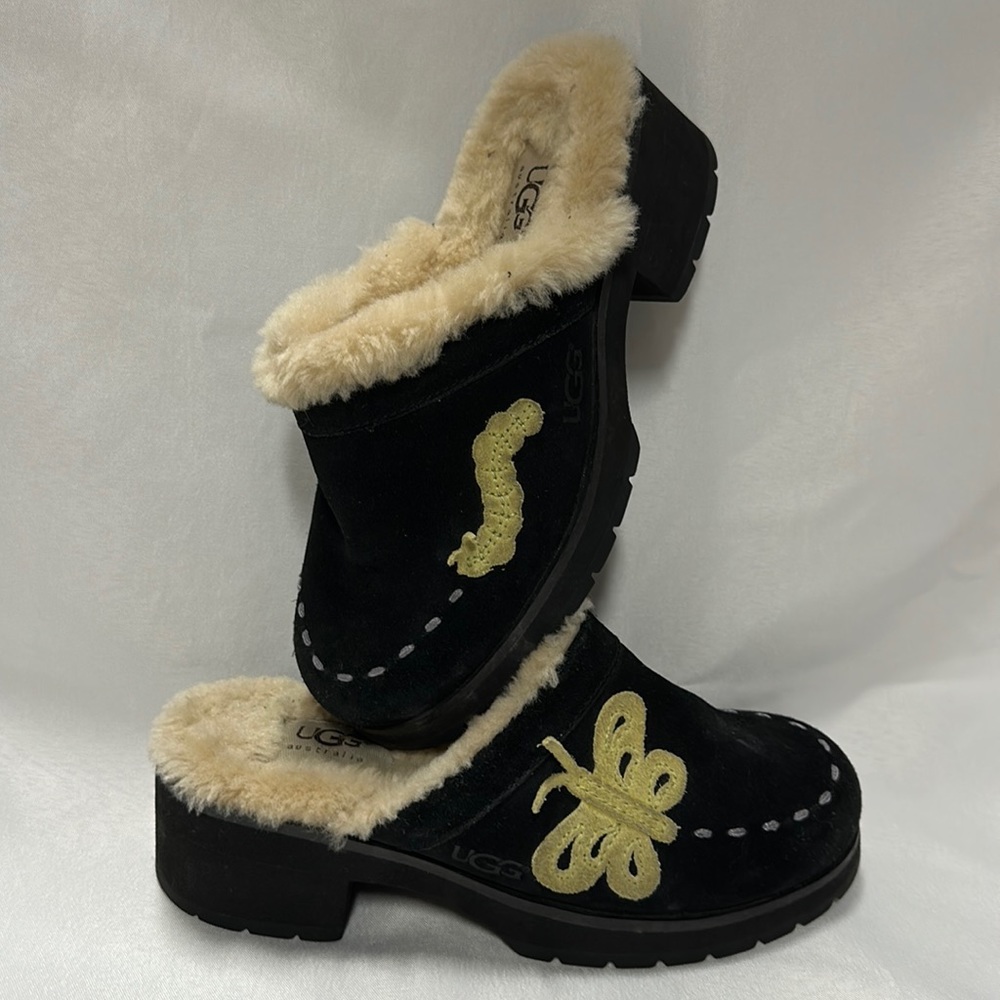 UGG Black Suede Butterfly🦋 Caterpillar 🐛 Mule for kids.